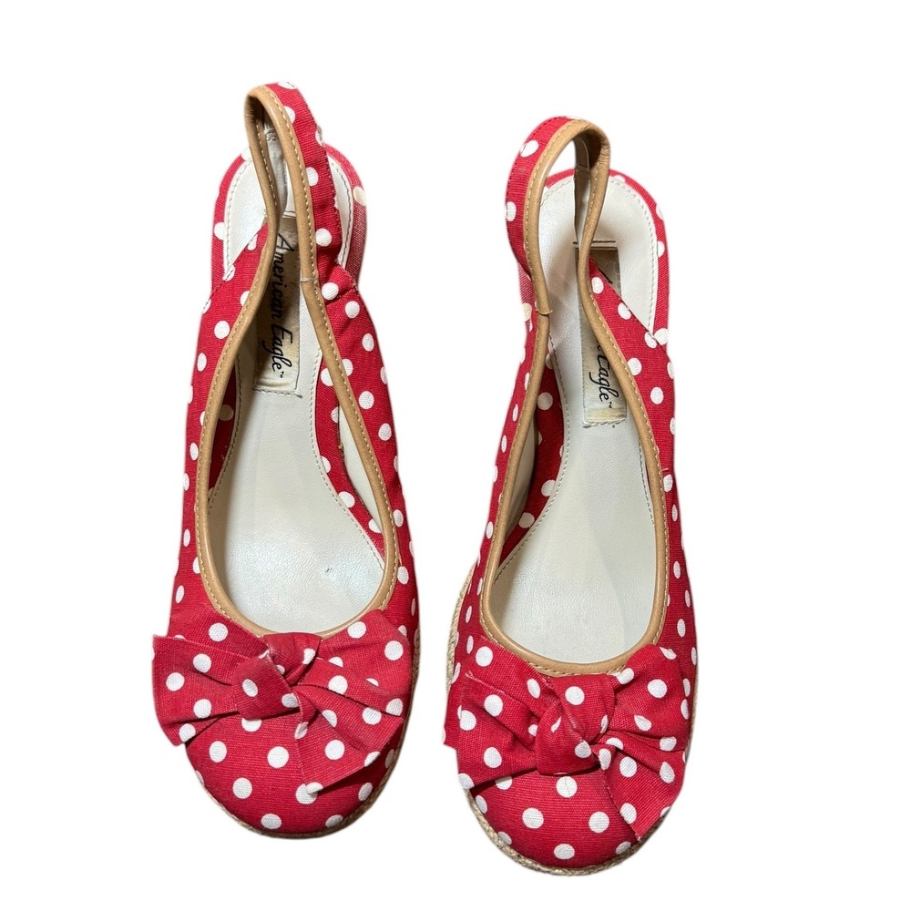 Vintage Red Polka Dot Slingback Wedge Heels Size 8.5 Retro Pinup Parisian Chic - Picture 4 of 12